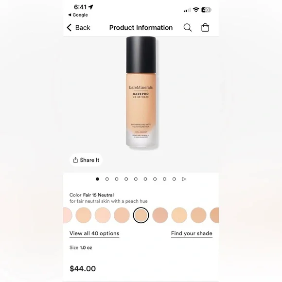 bareMinerals BAREPRO liquid foundation - Fair 15 Neutral - Picture 3 of 3